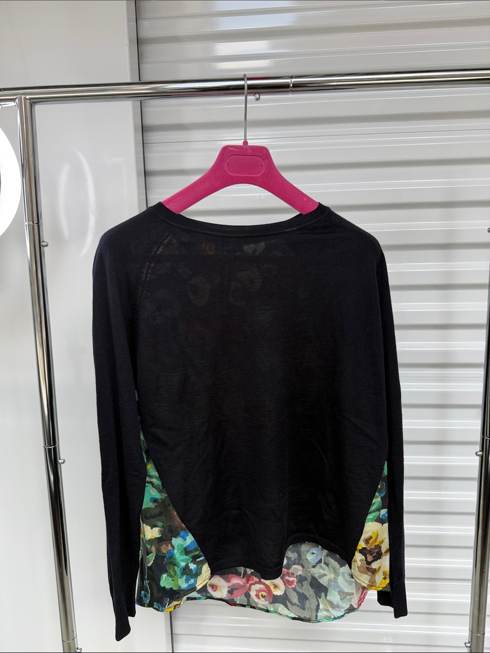Black Long-Sleeve Tee with Floral Back Panel